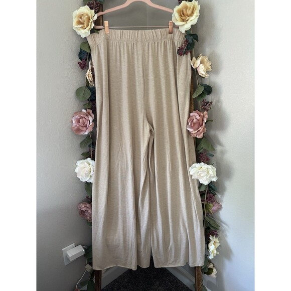 Zenana Elastic Waist Wide Leg Neutral Cream Lounge Pants Size 2X - Picture 1 of 5